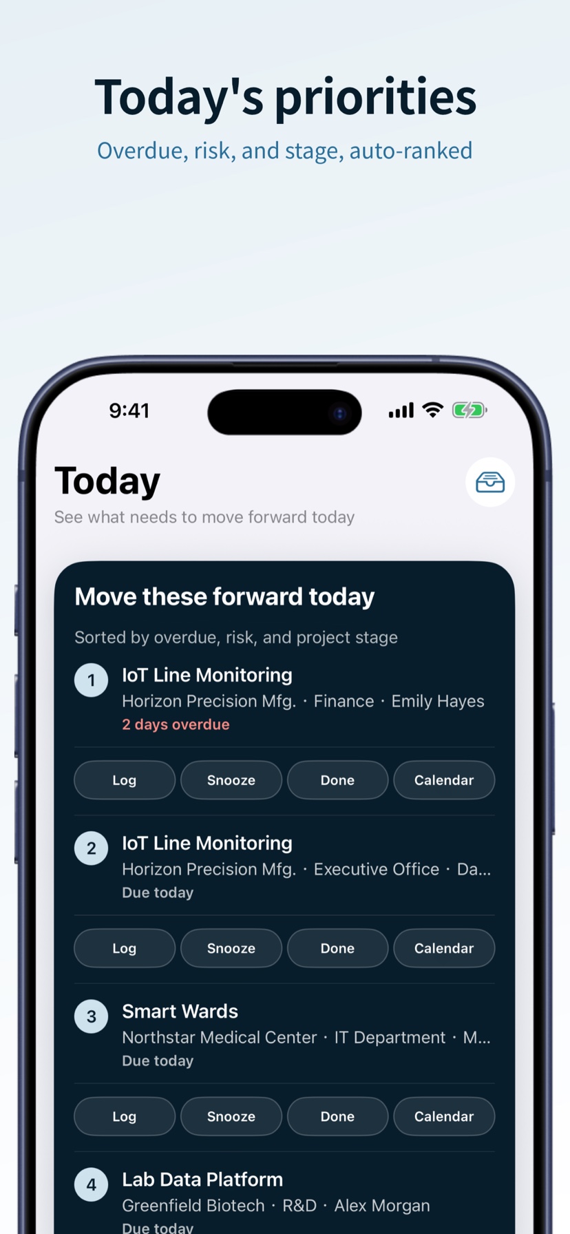 VINEQRA Today priorities on iPhone